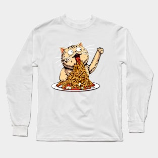 Cat eating spaghetti meme Long Sleeve T-Shirt